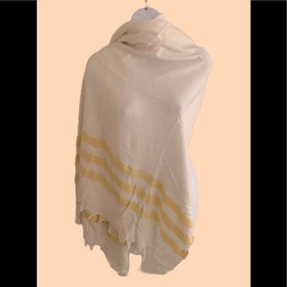 Boho Wrap Scarf- 35 x68 cream /yellow stripe,